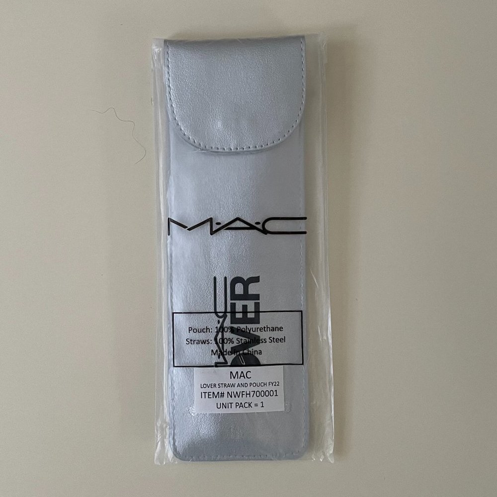 MAC Lover Straw and Pouch Set 3 Piece Stainless Steel Straws Cleaning Brush New